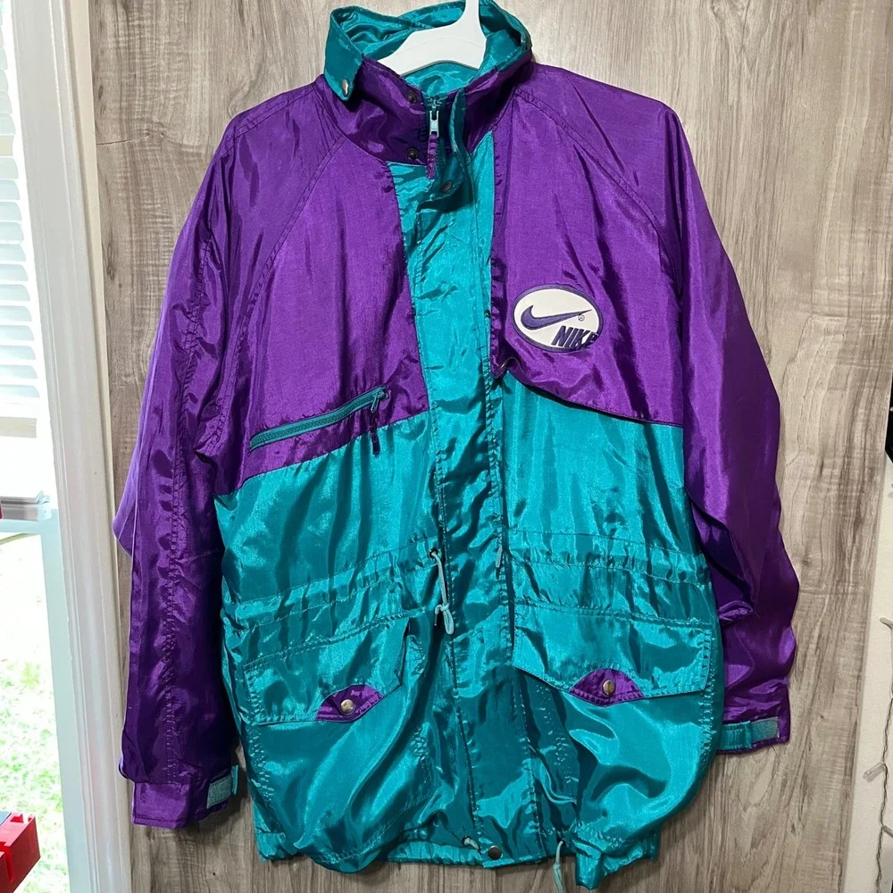 RARE Vintage Nike SWOOSH Spell out tag 90's Windbreaker colorblock hooded jacket